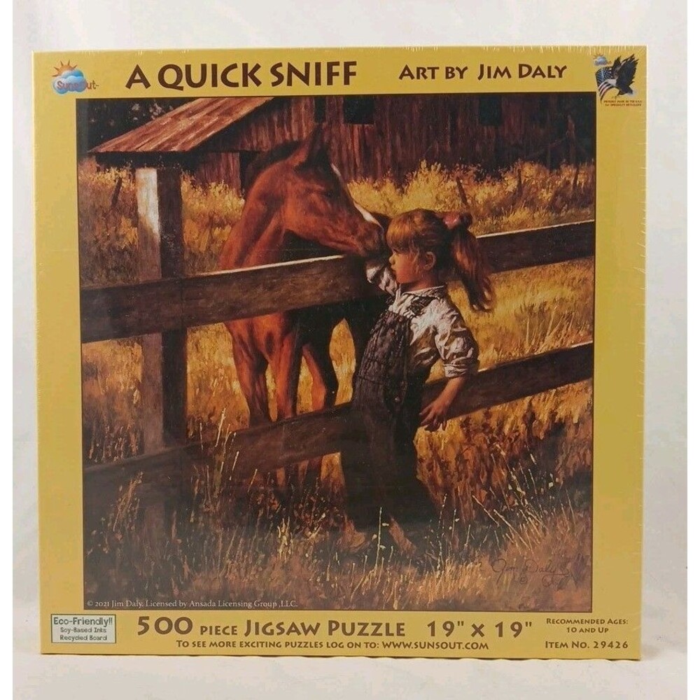 SunsOut 500 PC Jigsaw Puzzle-"A QUICK SNIFF" by Jim Daly-Horses-BRAND NEW!
